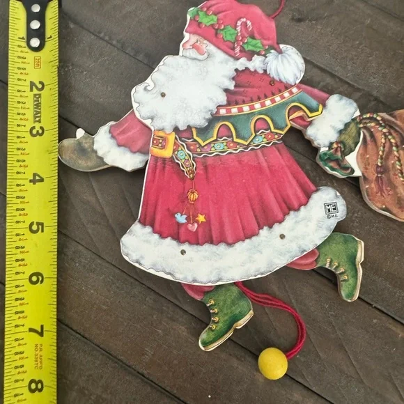 Vintage Wooden Mary Engelbreit Pull String Santa with sack and 3D Deer - Picture 9 of 9